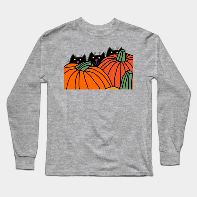 Funny Cats and Pumpkins at Halloween Long Sleeve T-Shirt by ellenhenryart